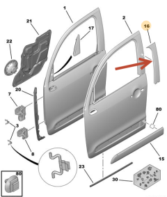 Ukse liist Parem Ees Originaal Citroen C3 Picasoo 98196289XT